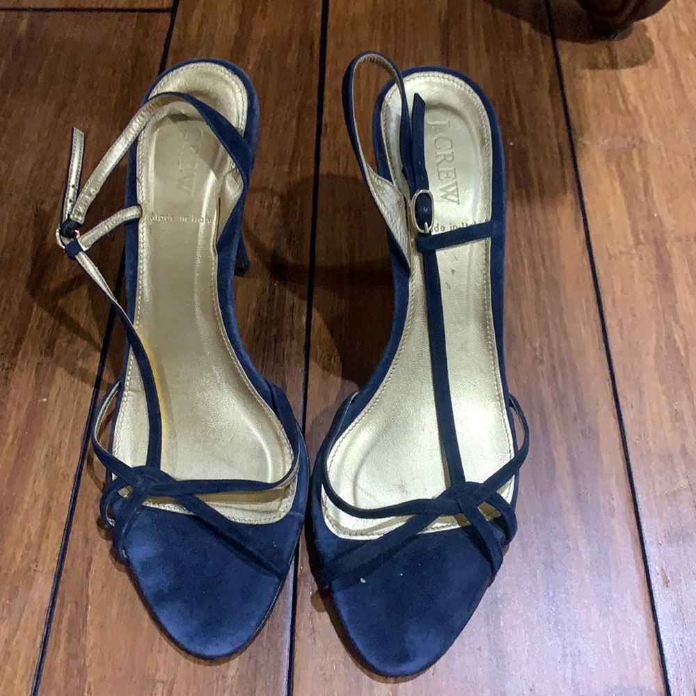 J crew navy and gold heels